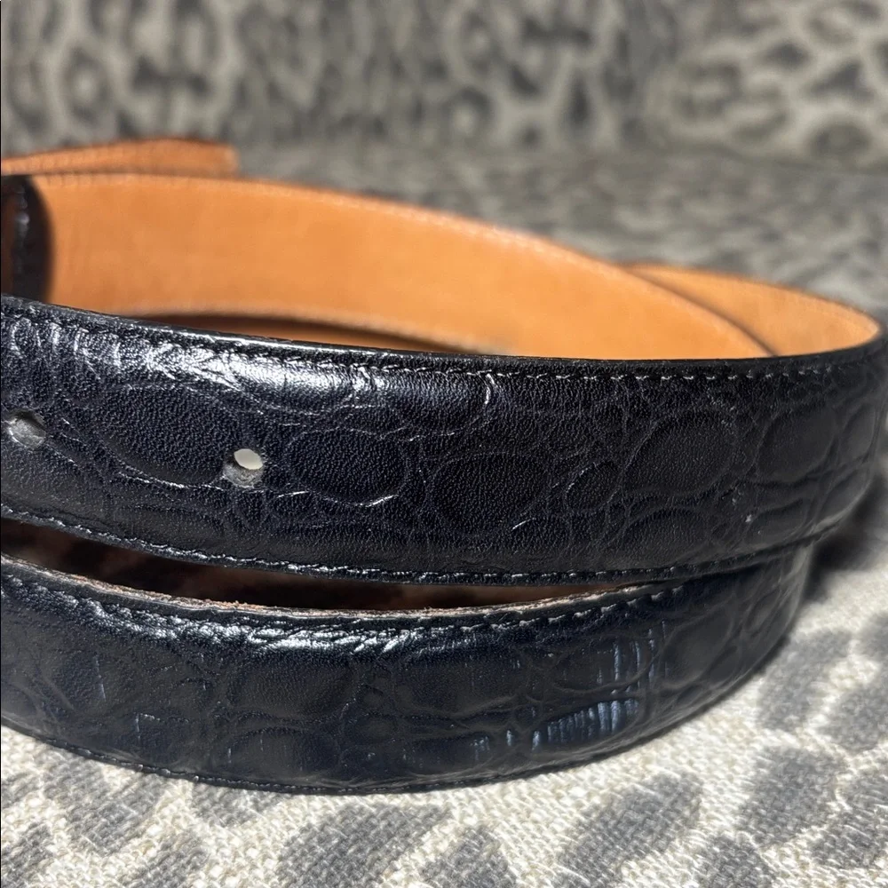 Vintage peterborough Row Black Leather Belt Gold Buckle alligator embossed 36